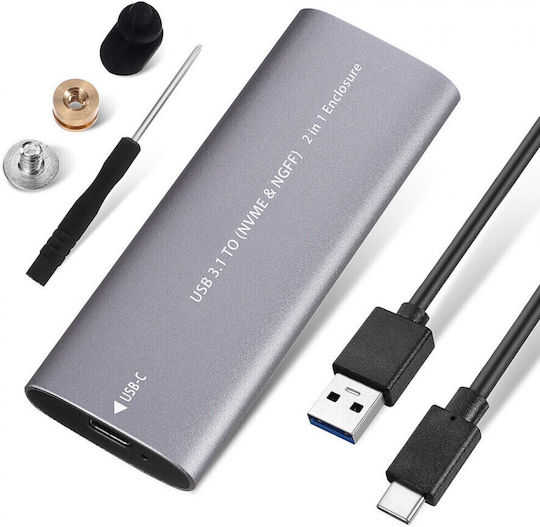 Carcasă pentru unitate de hard disk M.2 PCI Express / SATA III NVME cu conexiune USB 3.1 în culoarea Gri