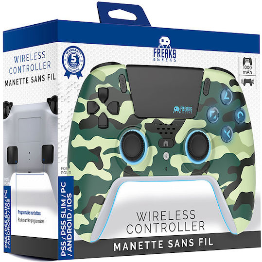 Freaks and Geeks Wireless Gamepad for PS5 Green Camo LED