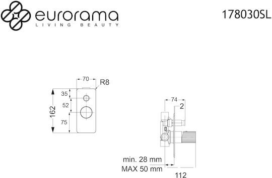 Eurorama Μίκτης Μπαταρίας Εντοιχισμού για Ντουζιέρα 1 Εξόδου