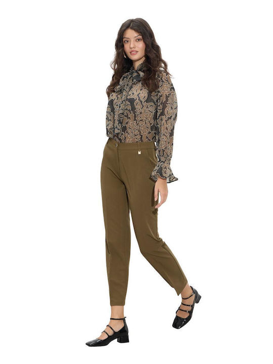 Damen Hoch tailliert Stoff Hose in Geradem Schnitt Olive