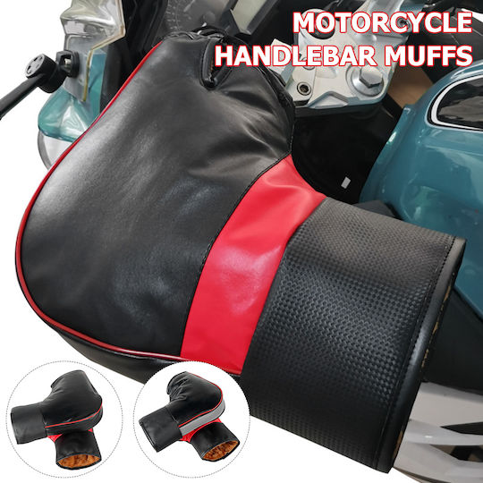 Mănuși Pentru Ghidon Motocicletă Scooter Bicicletă Impermeabile Călduroase Fixato Reflectorizante Negre