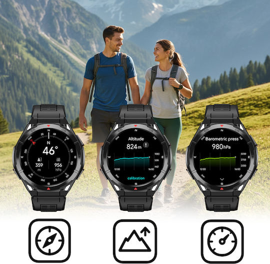 inSPORTline Rodamo 50mm Αδιάβροχο Smartwatch με Παλμογράφο (Μαύρο - Large)