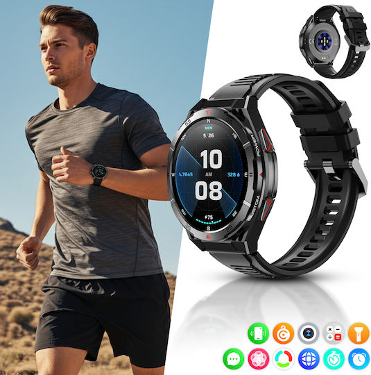 inSPORTline Rodamo 50mm Αδιάβροχο Smartwatch με Παλμογράφο (Μαύρο - Large)