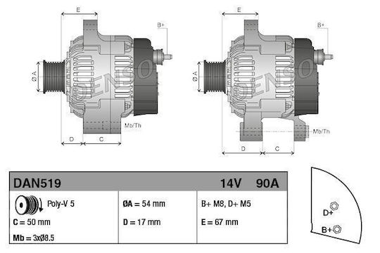 Generator Alternator Denso Dan519