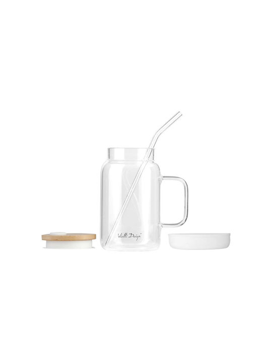 Vialli Design Glass Water made of Glass in White Color with straw 600ml