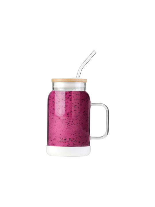 Vialli Design Glass Water made of Glass in White Color with straw 600ml