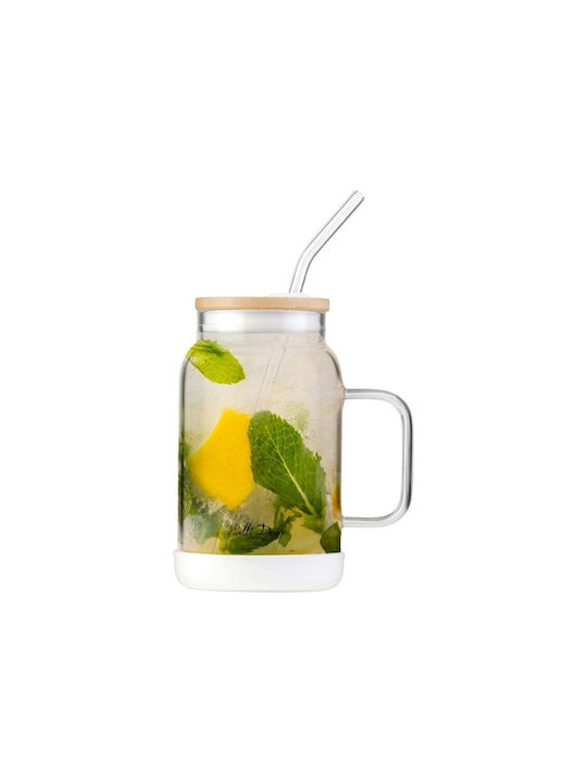 Vialli Design Glass Water made of Glass in White Color with straw 600ml