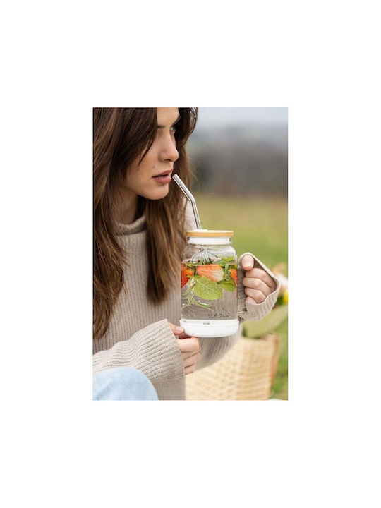 Vialli Design Glass Water made of Glass in White Color with straw 600ml