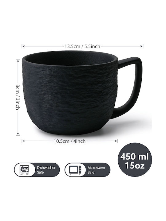 Miamio Set Tassen Kaffee Keramik Schwarz 450ml 4Stück