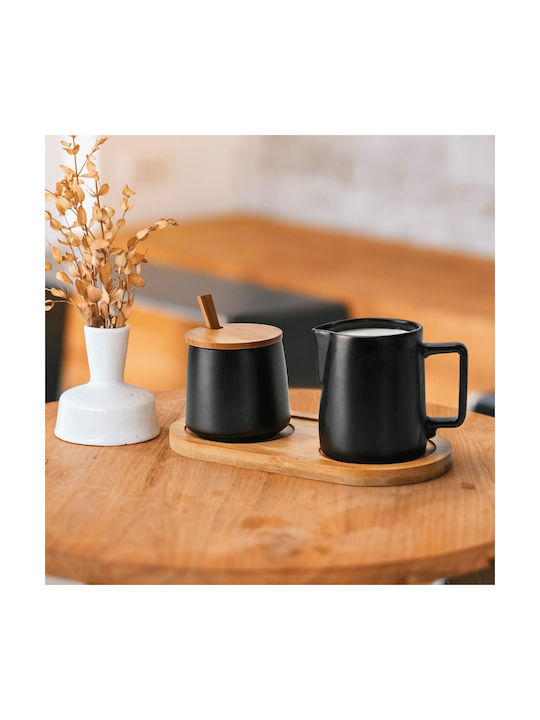Miamio Set Cană pentru lapte & Zaharniță de Servire Ceramică Negru 1buc