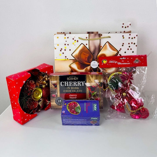Pachet Deliciu De Crăciun Praline Roșii Roshen Cutie De Ceai Set Decorativ Lumânare În Geantă Tematică