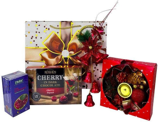 Pachet Deliciu De Crăciun Praline Roșii Roshen Cutie De Ceai Set Decorativ Lumânare În Geantă Tematică