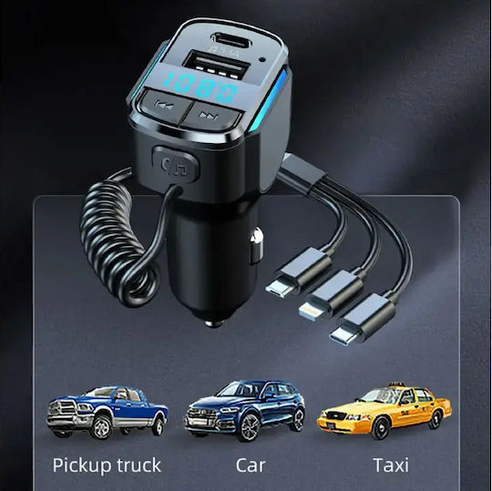Aj Car Charger Fast Charging with Ports: 1xUSB 1xType-C with Cable Lightning / Type-C and FM Transmitter