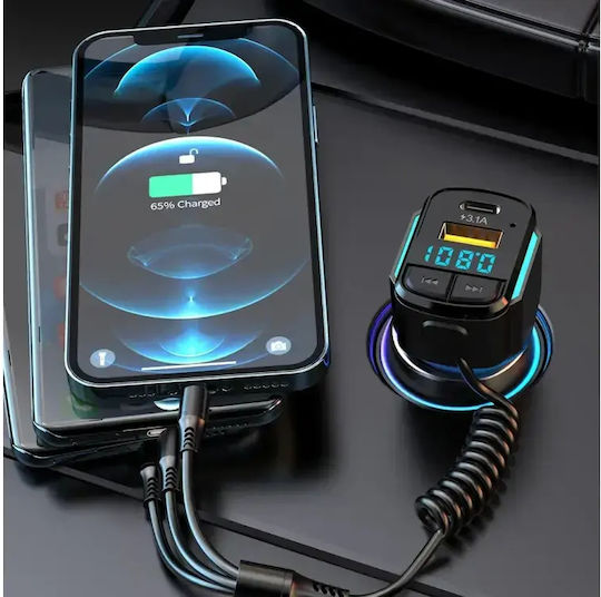 Aj Car Charger Fast Charging with Ports: 1xUSB 1xType-C with Cable Lightning / Type-C and FM Transmitter
