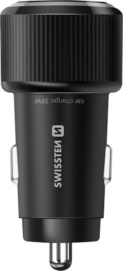 Swissten Car Charger Fast Charging 38W USB-C Power Delivery USB 3.0 Black