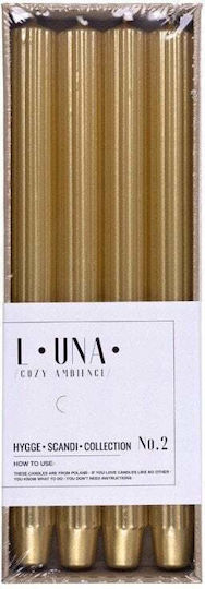 Long Ribbed Table Candle Donau Home Lacquered 25x300 Mm 4 Pieces Gold