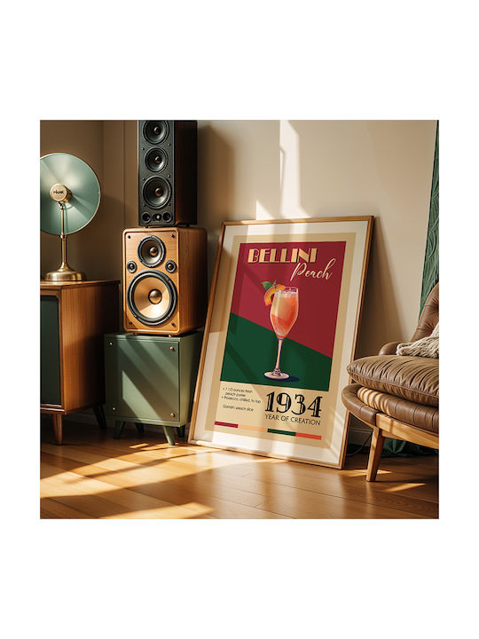 Poster Vintage Bellini Peach Classic Cocktail Pst25379 30cm X 40cm Premium Black Wooden Frame