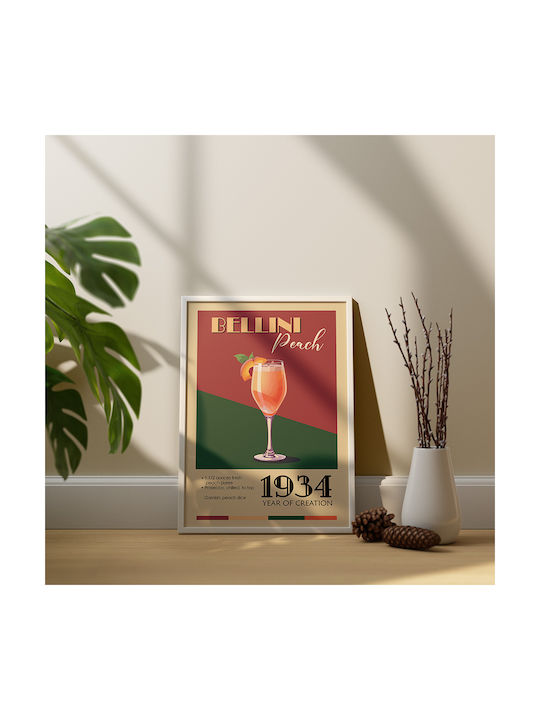 Poster Vintage Bellini Peach Classic Cocktail Pst25379 30cm X 40cm Premium Black Wooden Frame