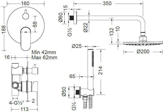 Σετ Ντους Εντοιχισμού Cora Mist 3555-100+s055-100 Ασημί Χρωμέ Γυαλιστερό