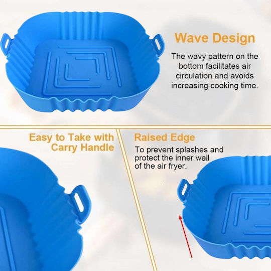 Silicone Square Cooking Form Air Fryer 16cm Light Blue