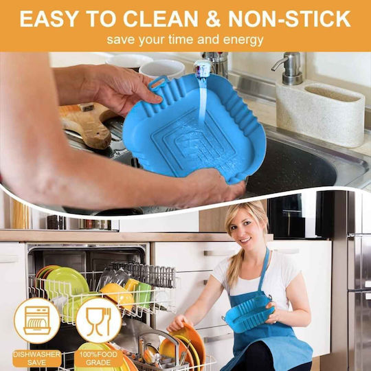 Silicone Square Cooking Form Air Fryer 16cm Light Blue