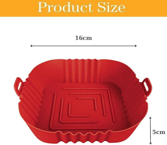 Φόρμα Σιλικόνης Τετράγωνη Air Fryer 16cm Κόκκινο