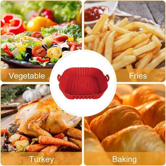 Φόρμα Σιλικόνης Τετράγωνη Air Fryer 16cm Κόκκινο