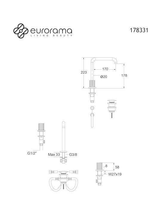 Sink Faucet Eurorama Oso 178331-410 Black Brushed Glossy