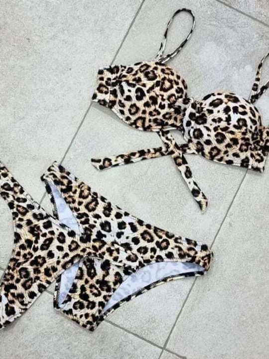 Set Bikini Push Up Animal Print Καφέ