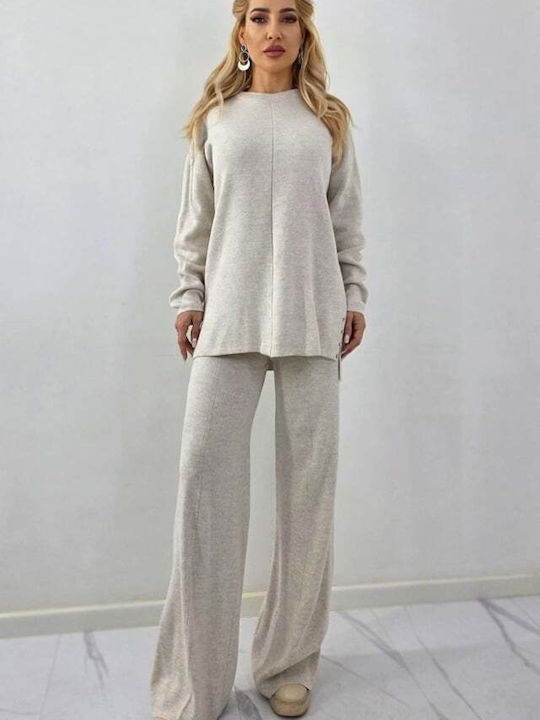 Femei Cream Set cu Pantaloni cu Croială Relaxată Cu dungi