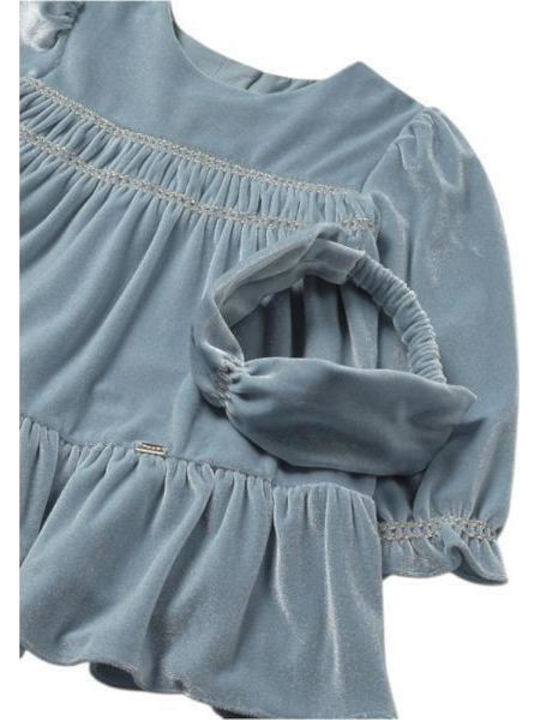 Mädchenkleid Langärmelig Samt Set aus 2 mit Zubehör Hellblau