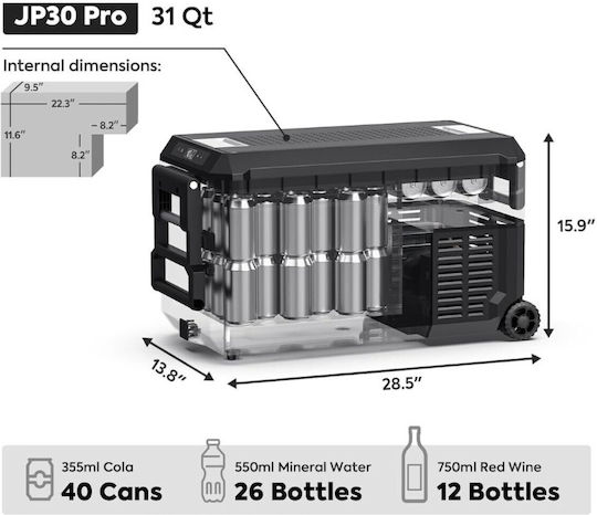 Kraft World Преносим Хладилник 30л Капацитет 100-240V / 12V / 24V Черен