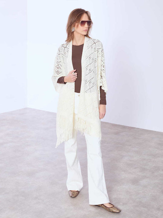 Celestino Cardigan Pentru Femei Tricotat Cu Modele Perforate Loose Fit Ecru
