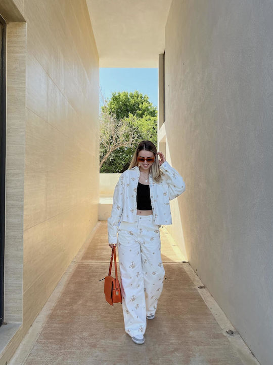 Γυναικείο Τζιν Μπουφάν Off White Multi