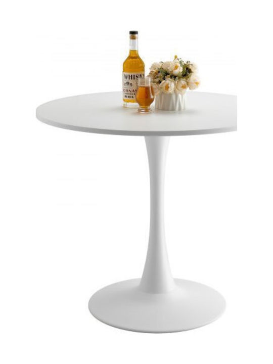 Round Dining Room Table Wooden with Metal Frame White 80x80x72.5cm