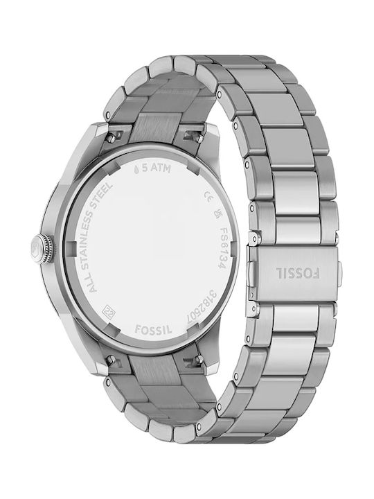 Fossil Multifunction Herrenuhr 42mm Batterie mit Silber Metallarmband