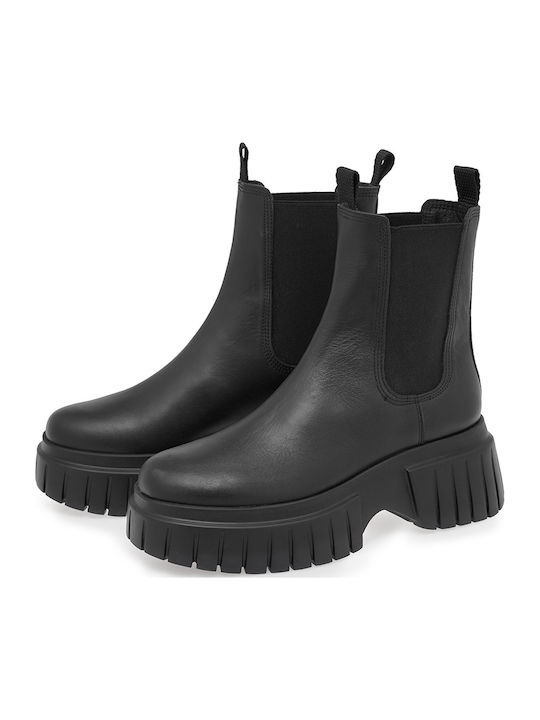 Leder Stiefeletten Damen Schwarz