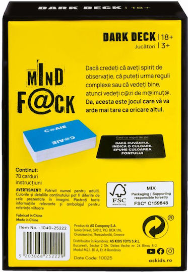 Joc de Societate Dark Deck Mind F@Ck pentru 3+ Jucători 18+ Ani (EN) AS