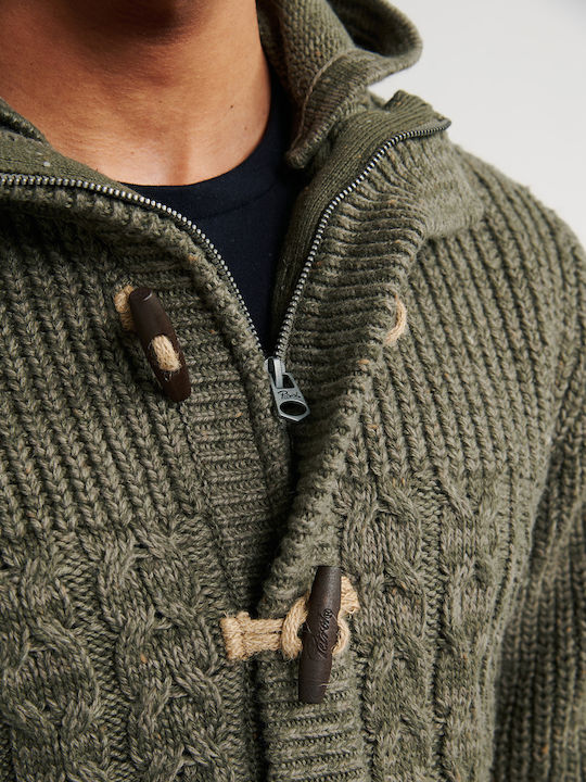 Men's Cardigan with Hood Green