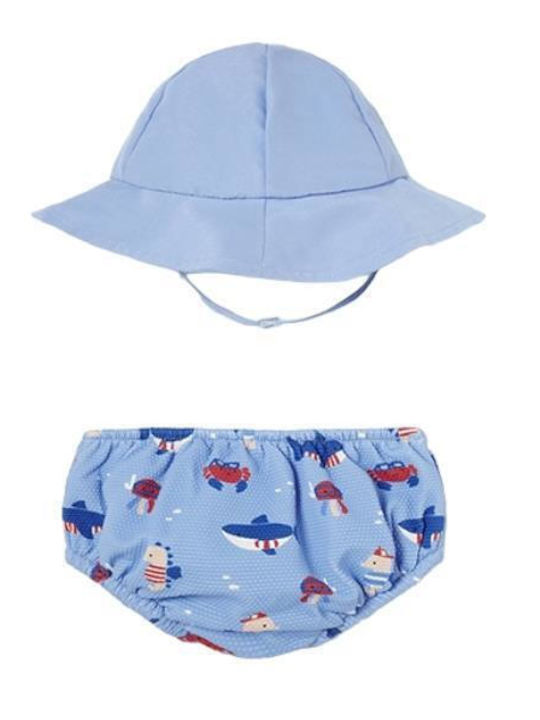 Mayoral Kids Swimwear Swim Diaper with Hat Blue