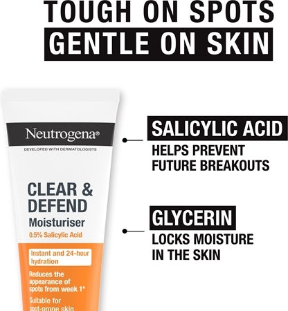Neutrogena Clear & Defend 24-Часов Хидратиращ Дневен Крем За Лице Срещу Несъвършенства По Кожата И Акне С Алое Вера 50мл