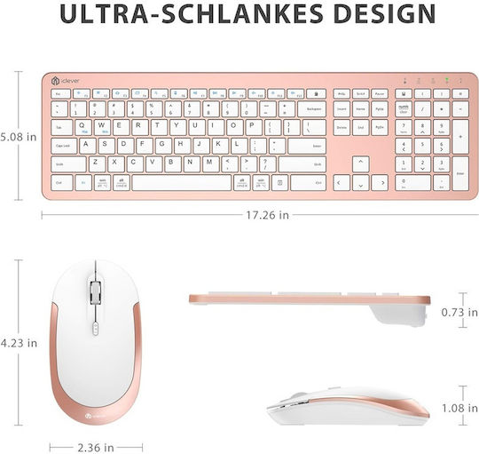 iClever IC-GK08 Wireless Bluetooth Keyboard & Mouse Set English US Pink