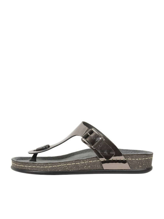 Leder Flache Sandalen für Damen in Gray Farbe