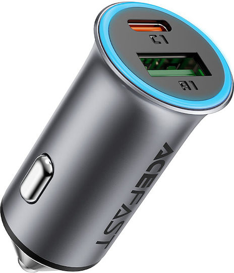Acefast Auto-Ladegerät 95W Schnellladung mit Anschlüssen: 1xUSB 1xType-C mit Kabel Typ-C,TC-TC Blau Farbe