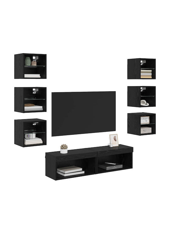 Living Room TV Unit with Showcase & Lighting Black Beech L30xW28.5xH30cm