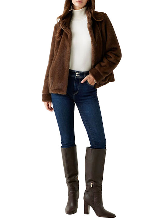 Women's Brown Coat with Fur Details