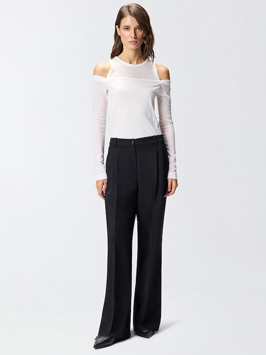 Riso Women's High-waisted Fabric Trousers in Palazzo Fit Black