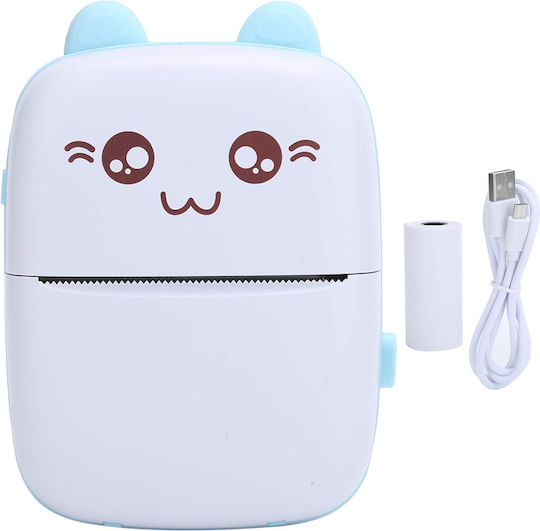Mini Cat Θερμικός Εκτυπωτής για Φωτογραφίες με Bluetooth Λευκό - Γαλάζιο KLN-724032