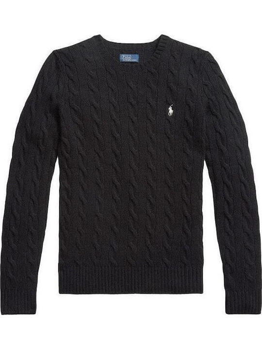 Women's Long Sleeve Sweater Woolen with V Neckline Black