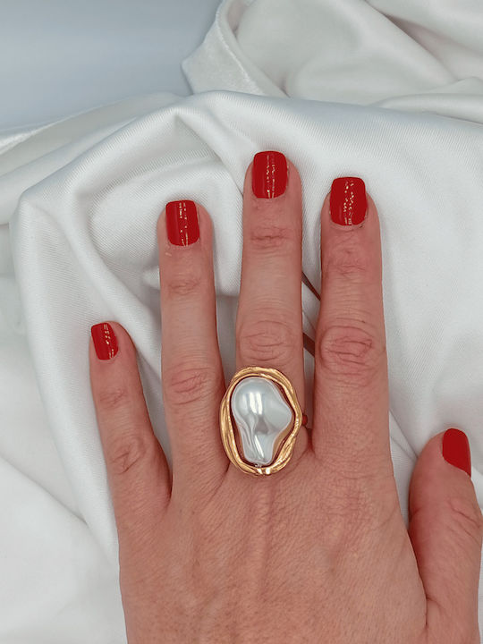 Damen Ring mit Perlen aus Stahl Vergoldet